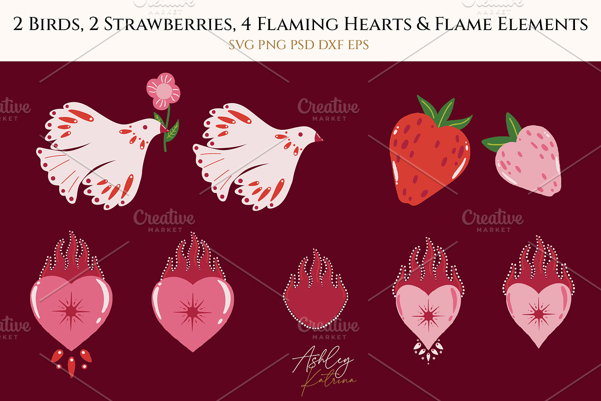 56 Romantic Folk Art Cliparts, an Object Graphic by Ashley Katrina (Photo 2 of 14)