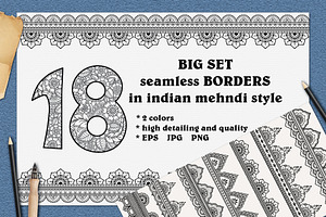 Set Seamless Mehndi Borders