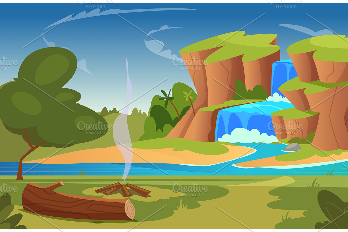 Waterfall landscape. outdoor, an Illustration by Onyx