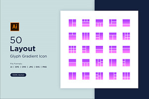 50 Layout Glyph Gradient Icon Set