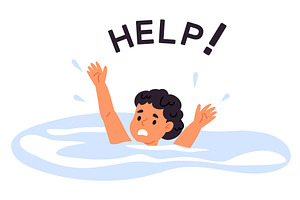 Little boy drowns in pool or sea, an Illustration by Vectorbuum