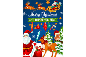 Christmas Santa Sleigh With Gift Greeting Card