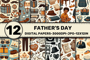 Fathers Day Pattern Digital Papers, a Pattern Graphic by Dizzy Art Studio