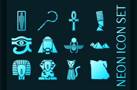 Se of Egypt Blue glowing neon icons
