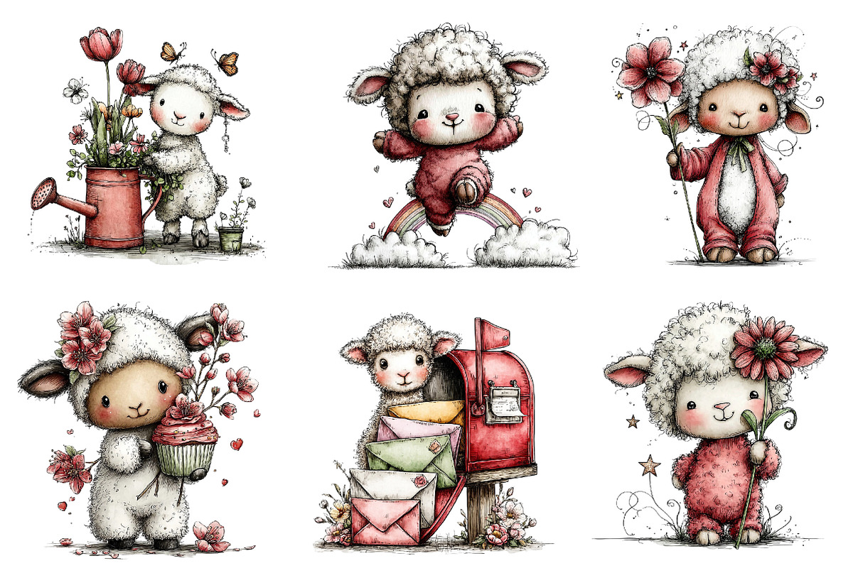 Whimsical Spring Lamb Clipart, an Illustration by Dream Creation (Photo 4 of 7)