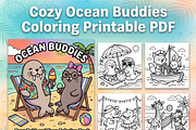 Cozy Ocean Buddies Coloring Page PDF, an Animal Illustration by Image for Sale (Thumbnail 1 of 3)