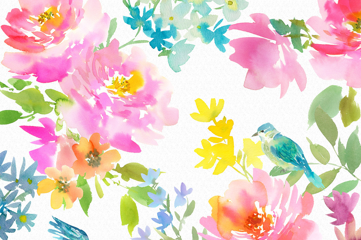 Watercolor pink roses with birds, an Object Graphic by Sawango Designs (Photo 3 of 12)