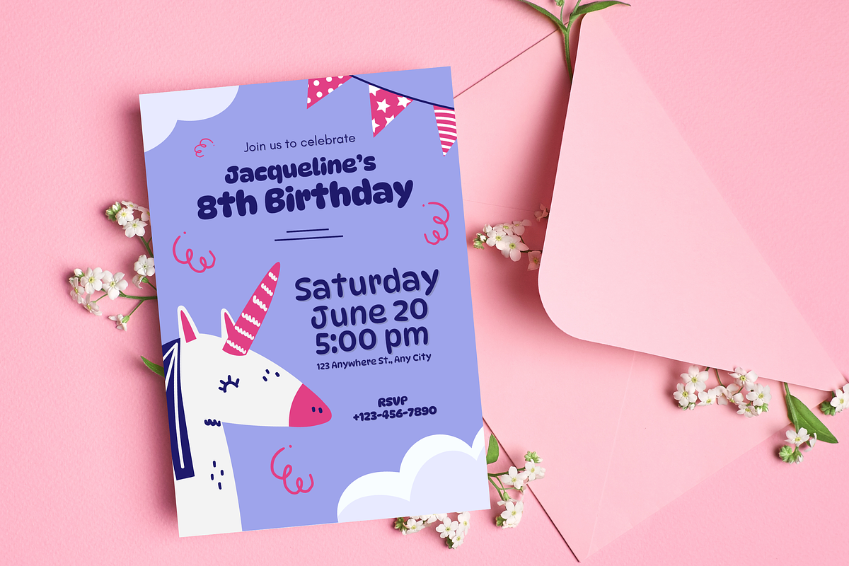 Unicorn Birthday Invitations, a Templates & Theme by TemplateCastleStore (Photo 4 of 9)