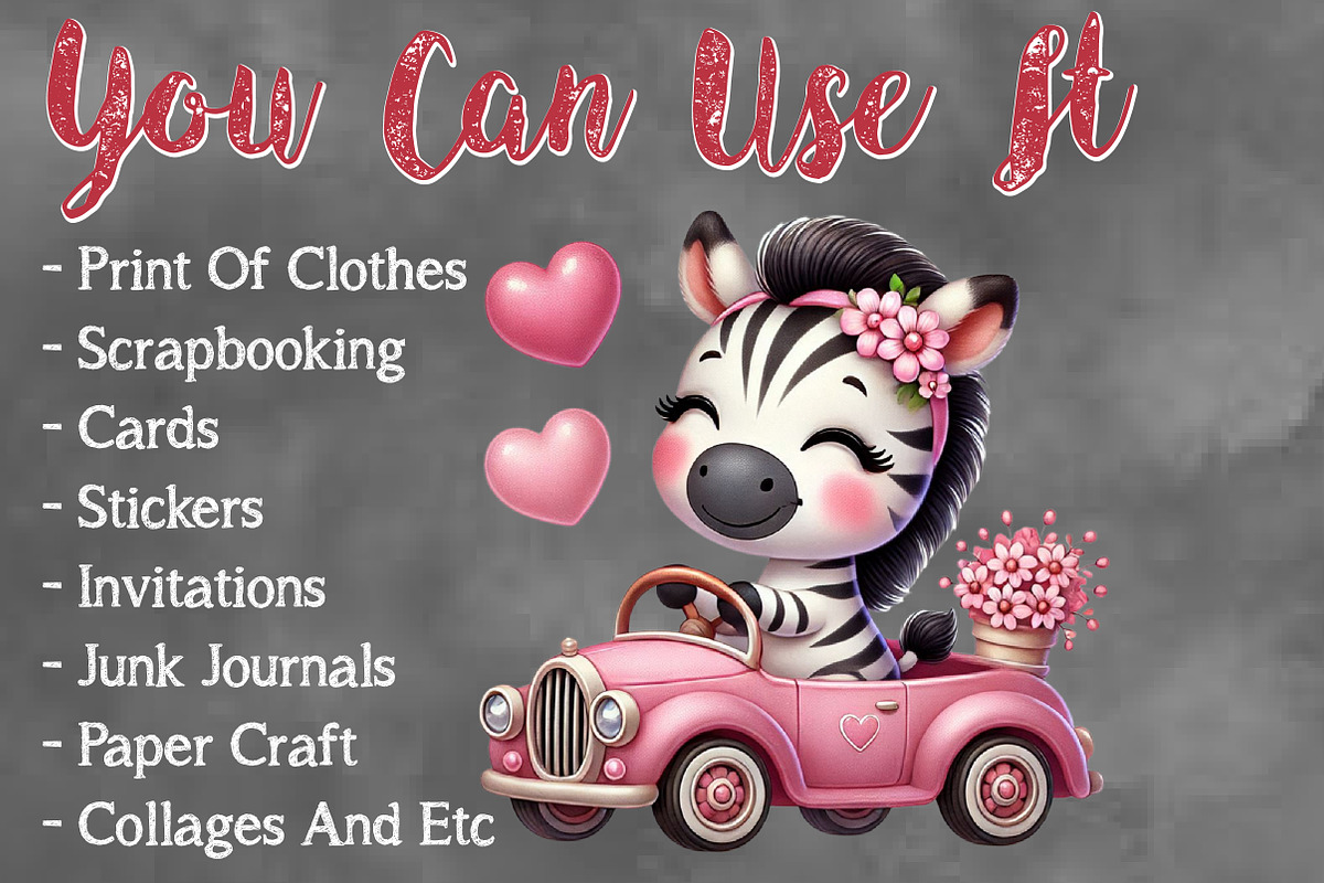 Valentine Cute Zebra Clipart Bundle, a Seasonal Illustration by Craft Nest (Photo 5 of 5)