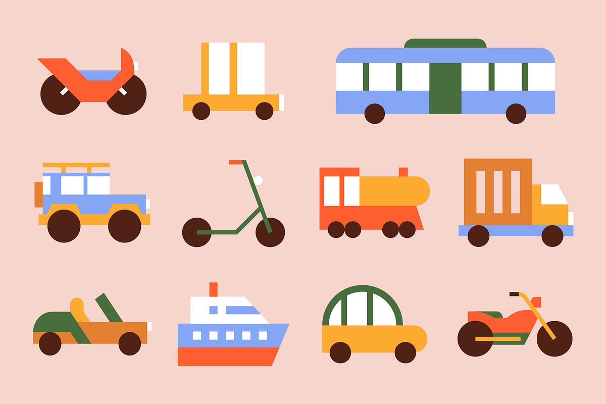 Flat Vehicle Set, a Transportation Illustration by Léo Alexandre (Photo 3 of 5)