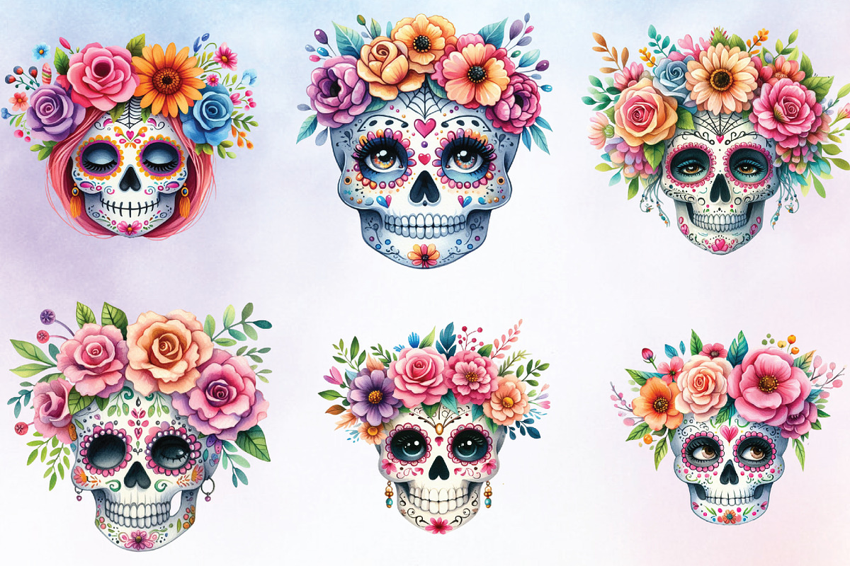 Watercolor Sugar Skull Flower, a Seasonal Illustration by Craft Nest (Photo 2 of 4)