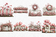 Spring Fence & Flower Clipart, an Illustration by Watercolor design (Thumbnail 5 of 6)