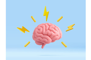 3D Brain with Lightning Bolts, an Education Illustration by ModVector