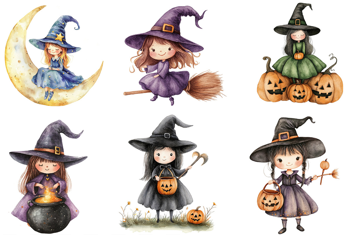 Halloween Cute Witch Clipart, an Illustration by Designking (Photo 3 of 4)