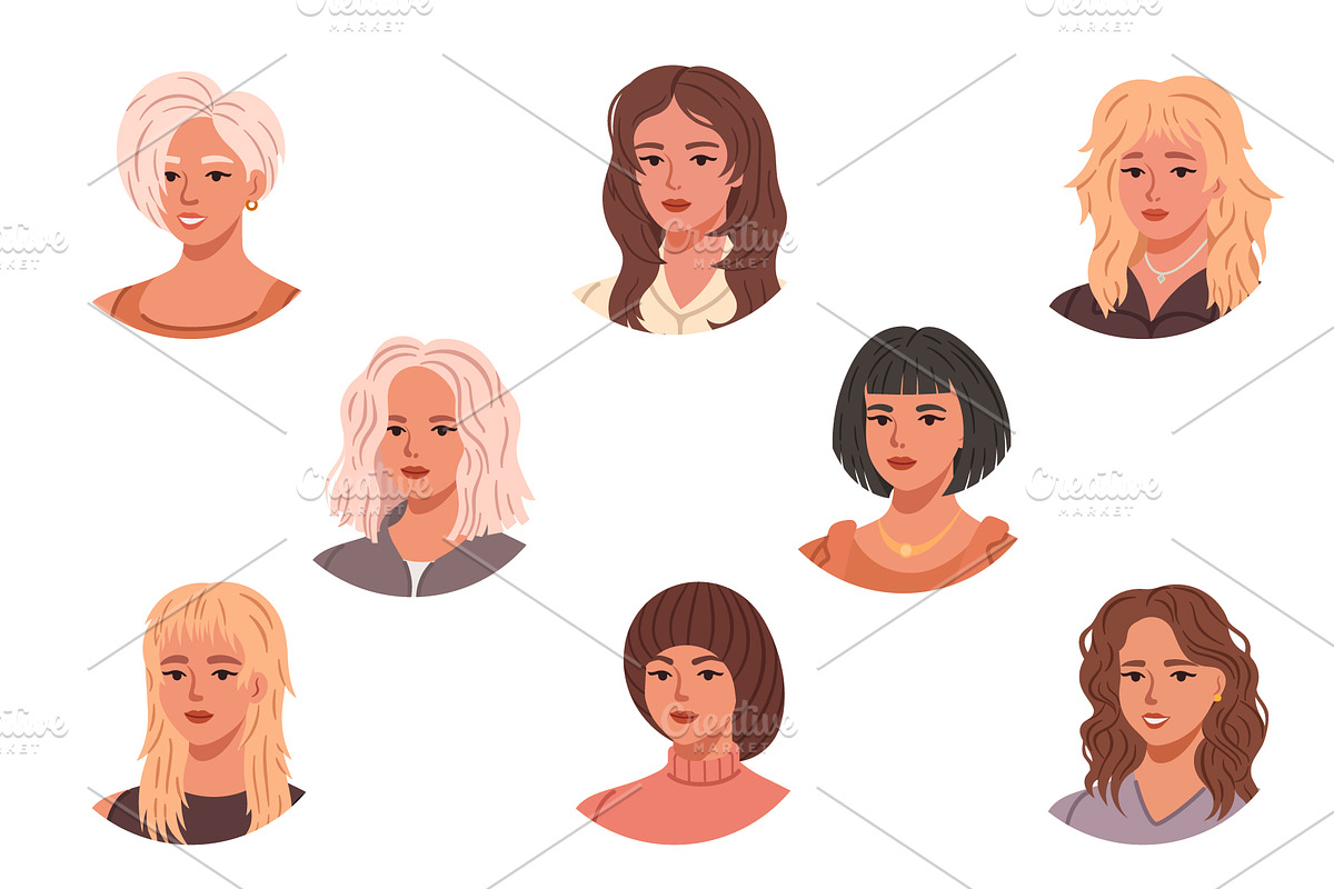 Trendy female avatars bundle, a Person Illustration by Yayasya (Photo 2 of 3)