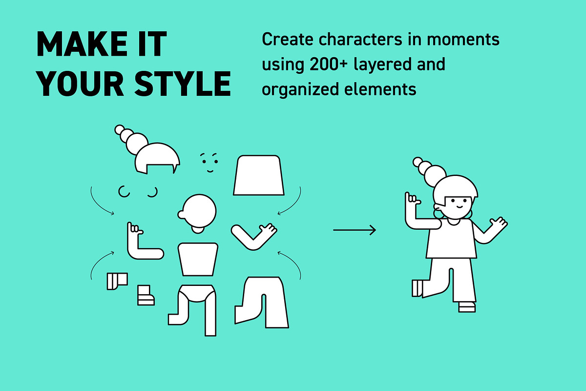 Vector Geometric Character Creator, a Person Illustration by Katedsgn (Photo 2 of 7)