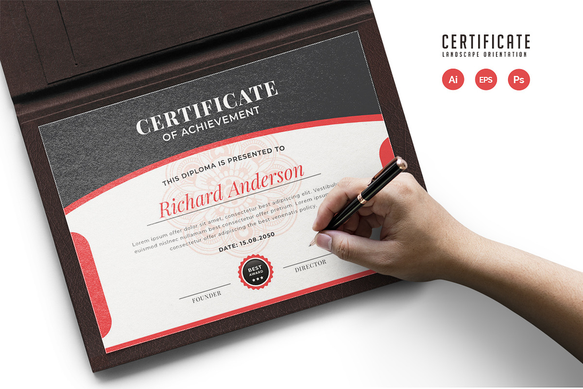 510. Modern Certificate Template, a Stationery Template by CreativeRezwan (Photo 3 of 3)