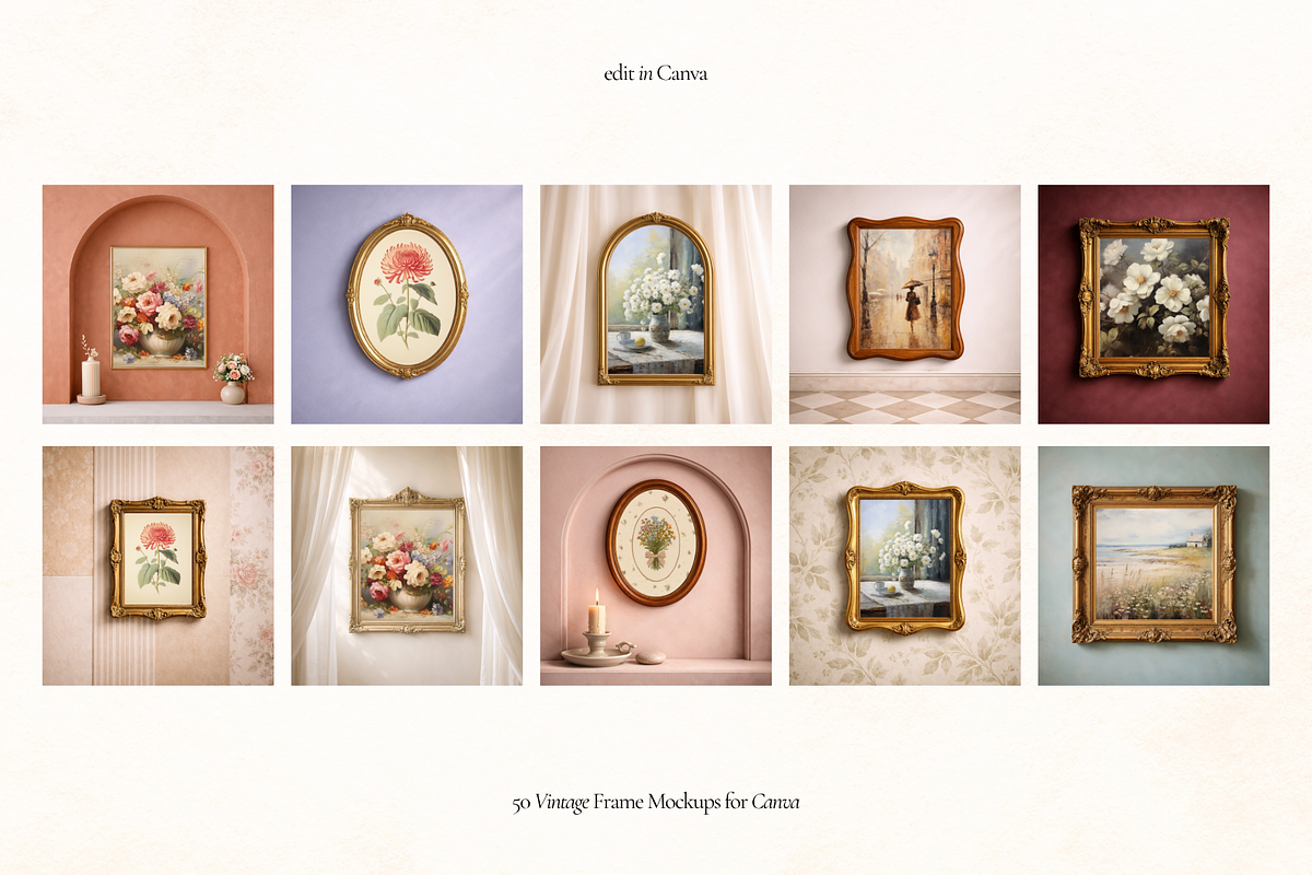 50 Vintage Frame Mockups for Canva, a Household Mockup by Matisse Studio (Photo 6 of 10)