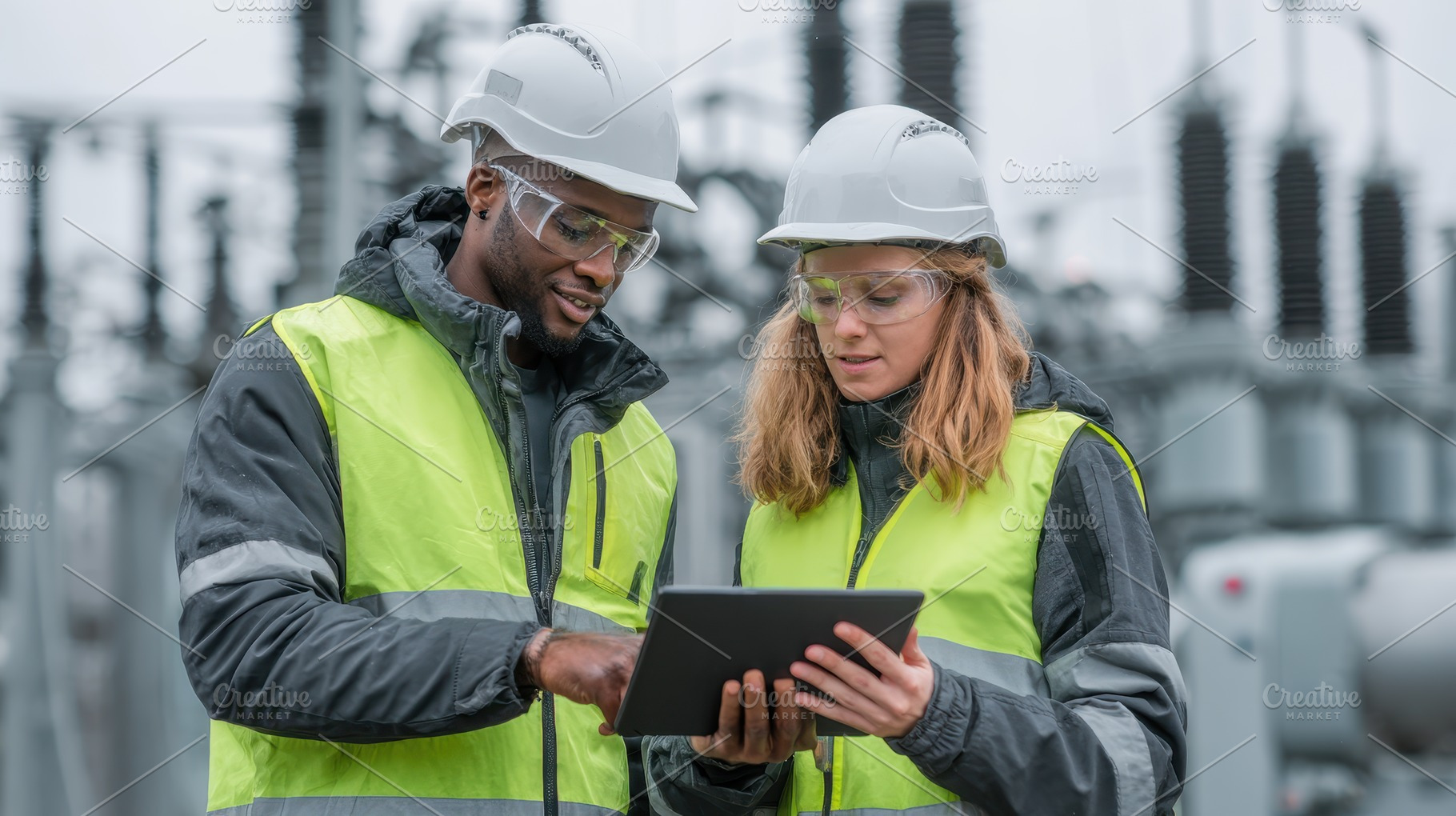 Engineers reviewing data on tablet a, a Photo by Pixeness Studio