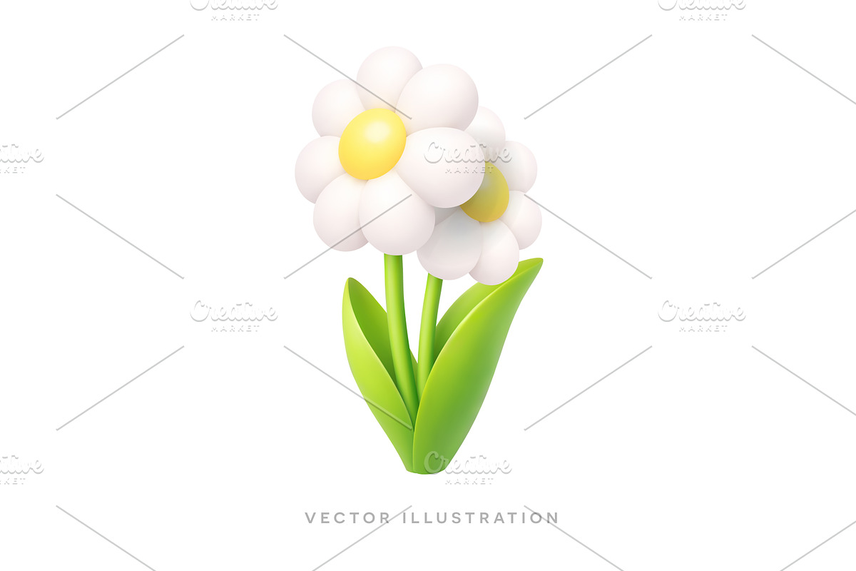 Two white daisy flowers with green, an Object Illustration by GraphiShop