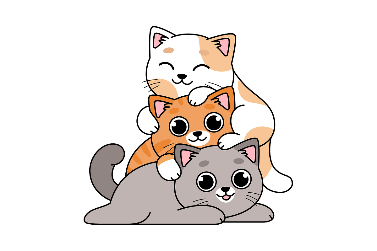 Cats pile, cute cartoon kittens, an Illustration by Cmeree