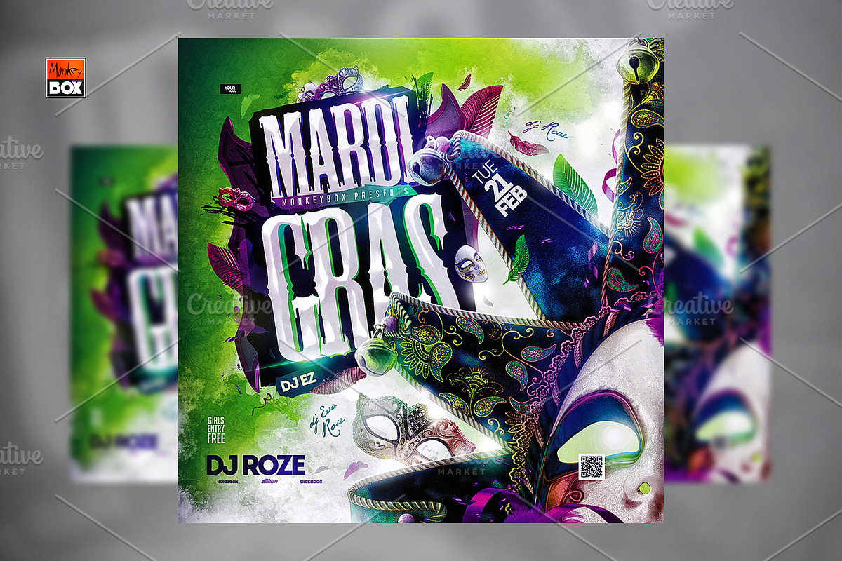 Flyer Template Mardi Gras Party, a Flyer Template by MonkeyBOX (Photo 1 of 3)