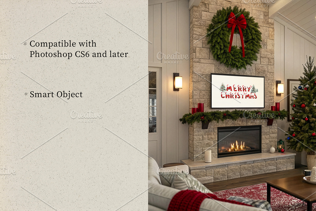 Christmas Holiday Framed TV Mockup, a Household Mockup by RevintageStudio (Photo 3 of 5)