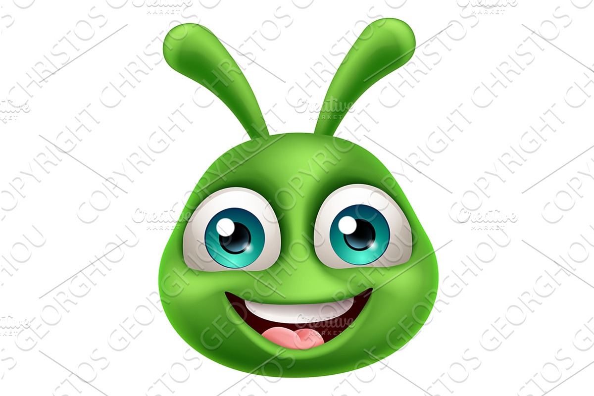 Green Alien Cute Emoticon Martian, an Illustration by Christos Georghiou