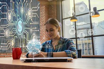 Hipster young Woman freelancer using