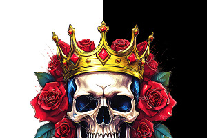 Skull And Roses With A Golden Crown.