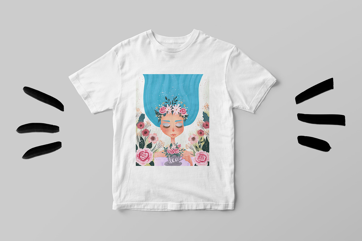 Floral Tea Girl Illustration, a Decorative Illustration by Chloe's Illustrations (Photo 5 of 10)