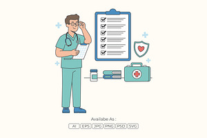Doctor Analyzing Medical Report, a Healthcare Illustration by Partikusi Design