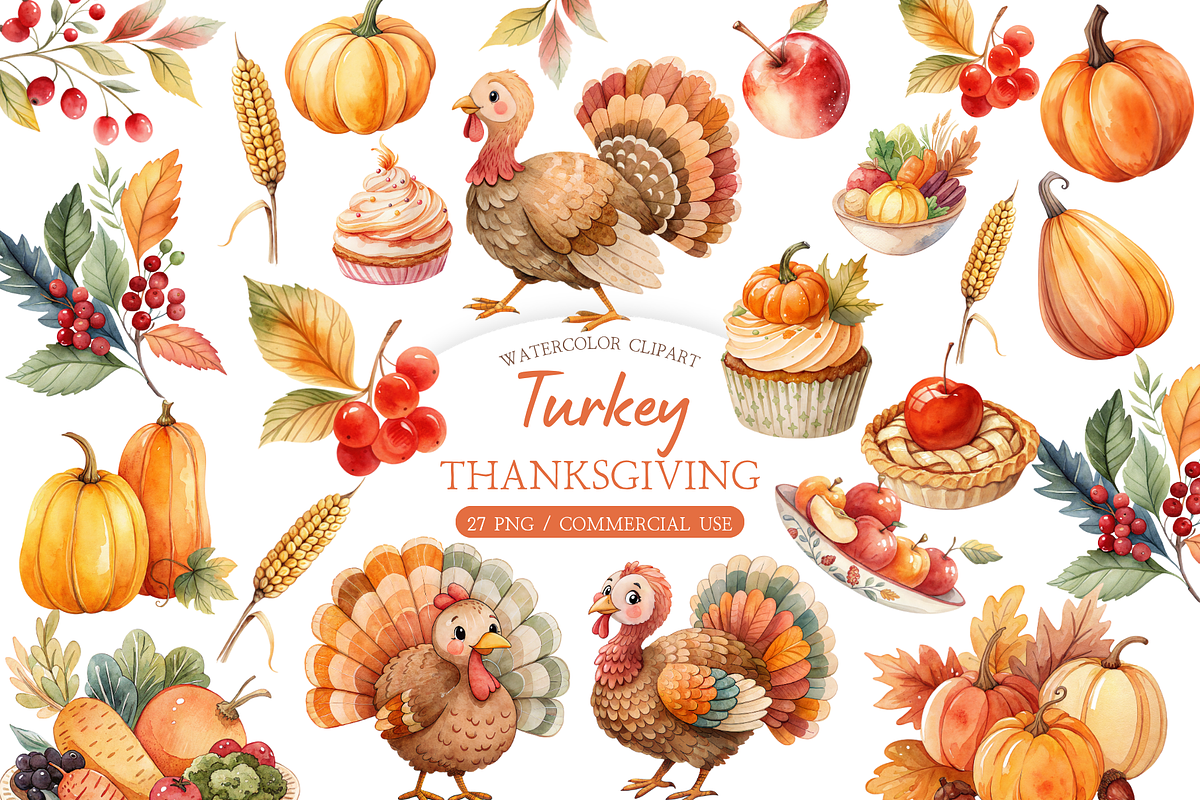 Thanksgiving Food Clipart PNG, an Object Illustration by MockupWizard (Photo 1 of 4)