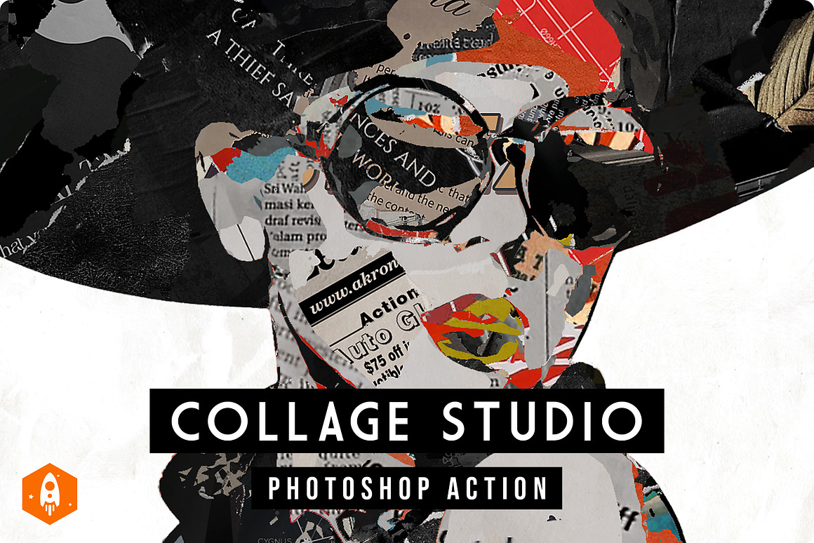 Collage Studio Paper Collage Effect, an Action Add-On by DesignRocket (Photo 1 of 12)