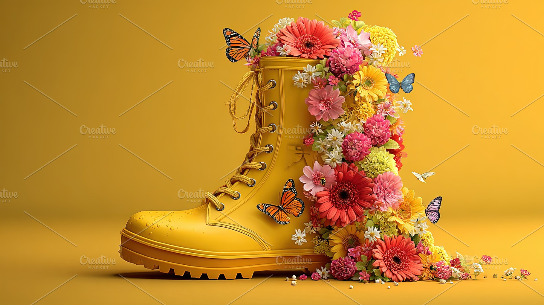 Yellow Boot with Blooming Flowers, a Beauty & Fashion Photo by Ales Munt