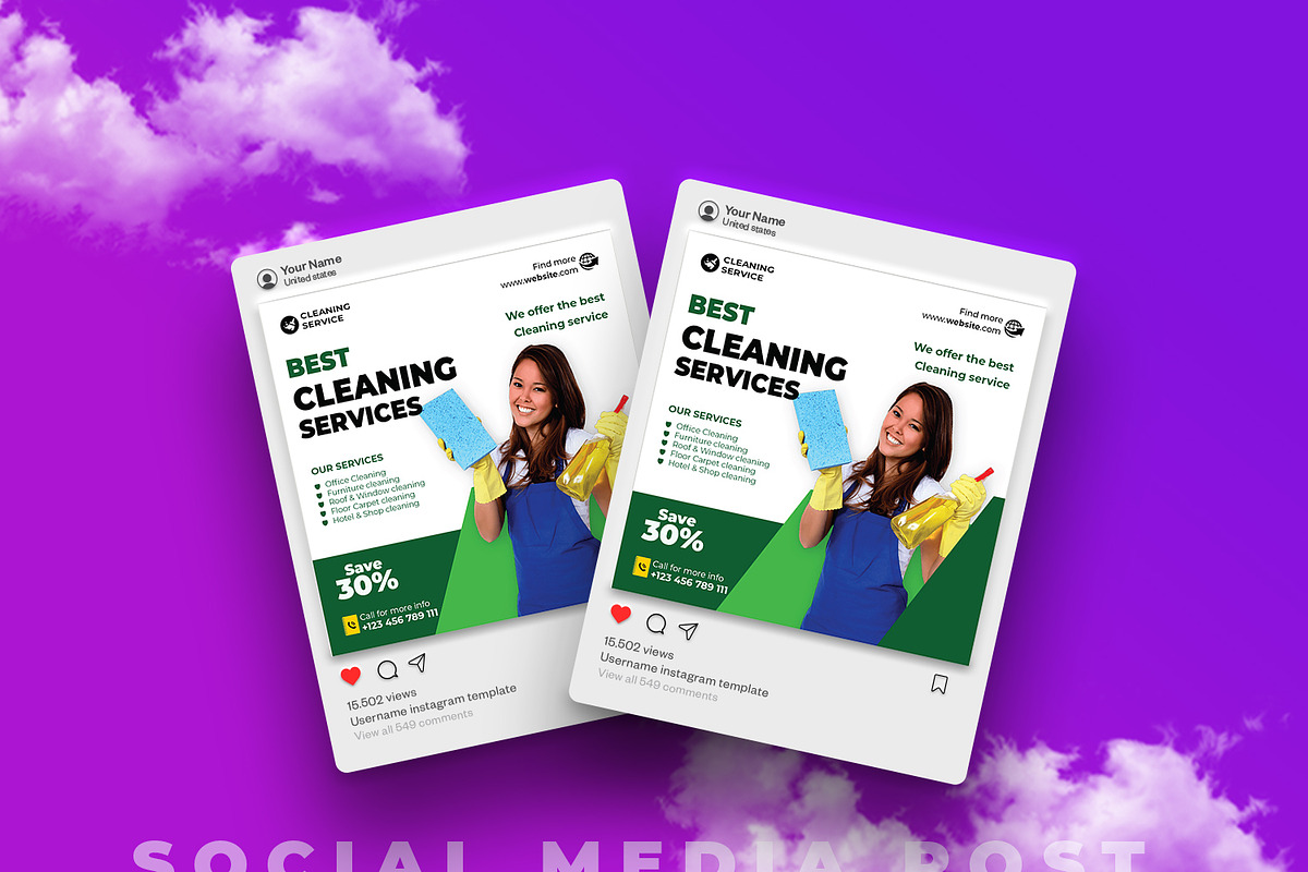 Cleaning service social media post, a Social Media Template by designSultan (Photo 2 of 4)