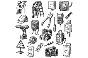 Electricians Tools Illustration Set, an Object Graphic by RT Studio
