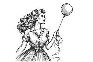 woman holding balloon vector, a Person Illustration by AlexArt