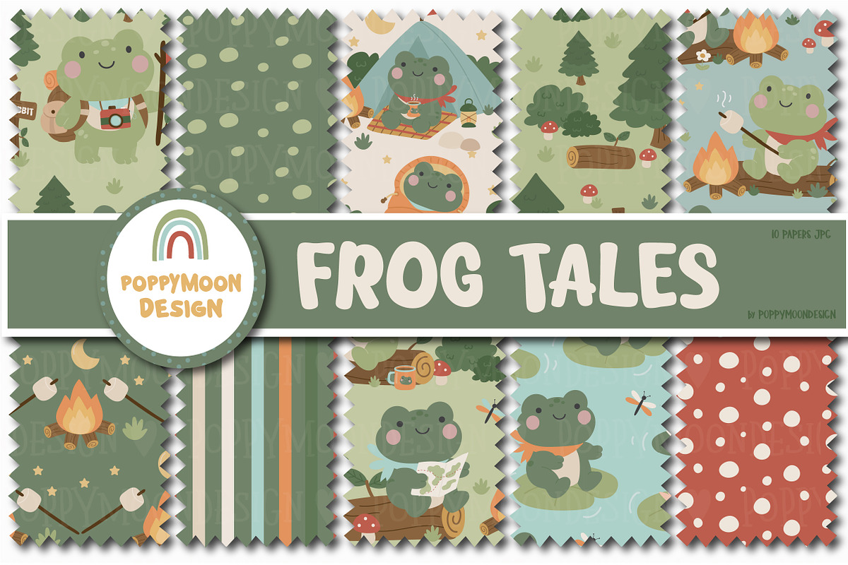 Frog Tales clipart & paper set, an Animal Illustration by Poppymoondesign (Photo 2 of 5)