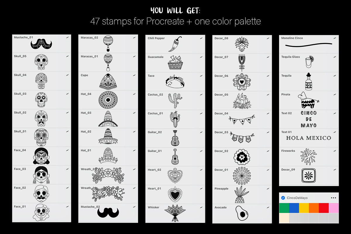 Cinco De Mayo – Procreate Stamp Set, a Brush Add-On by ArtPavo (Photo 2 of 7)