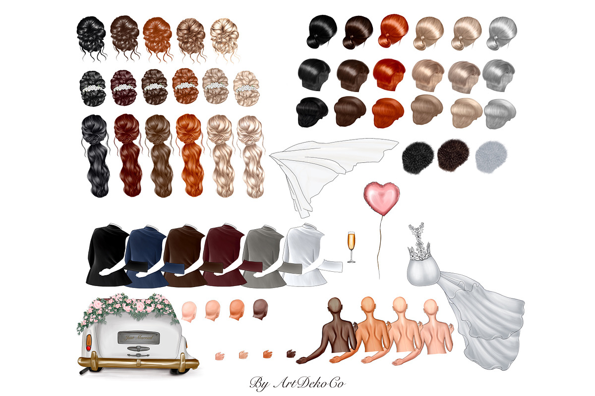 Bride and Groom Clipart Wedding Car, an Illustration by DekoArt