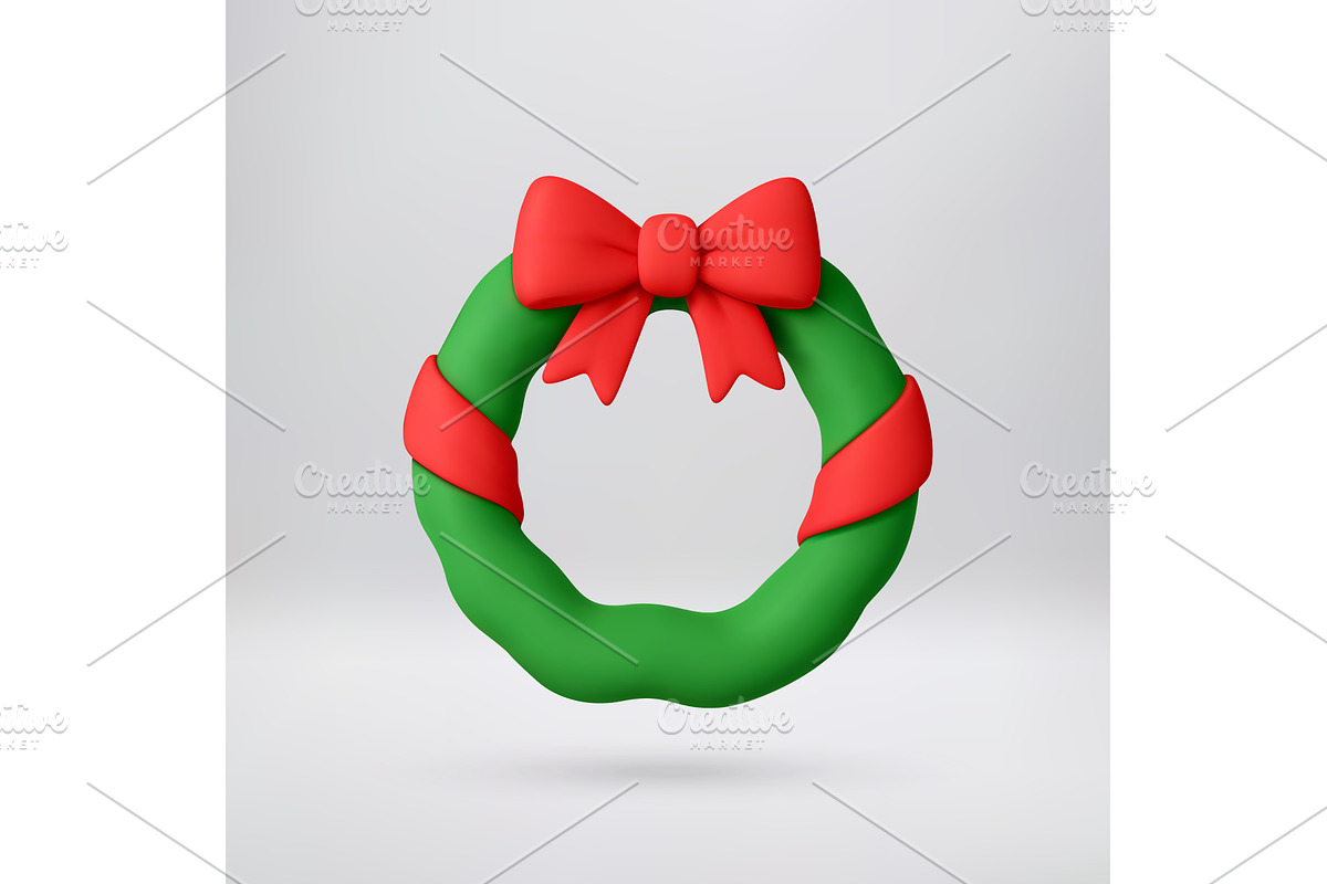 Green 3d Christmas wreath with red, an Object Illustration by Abscent
