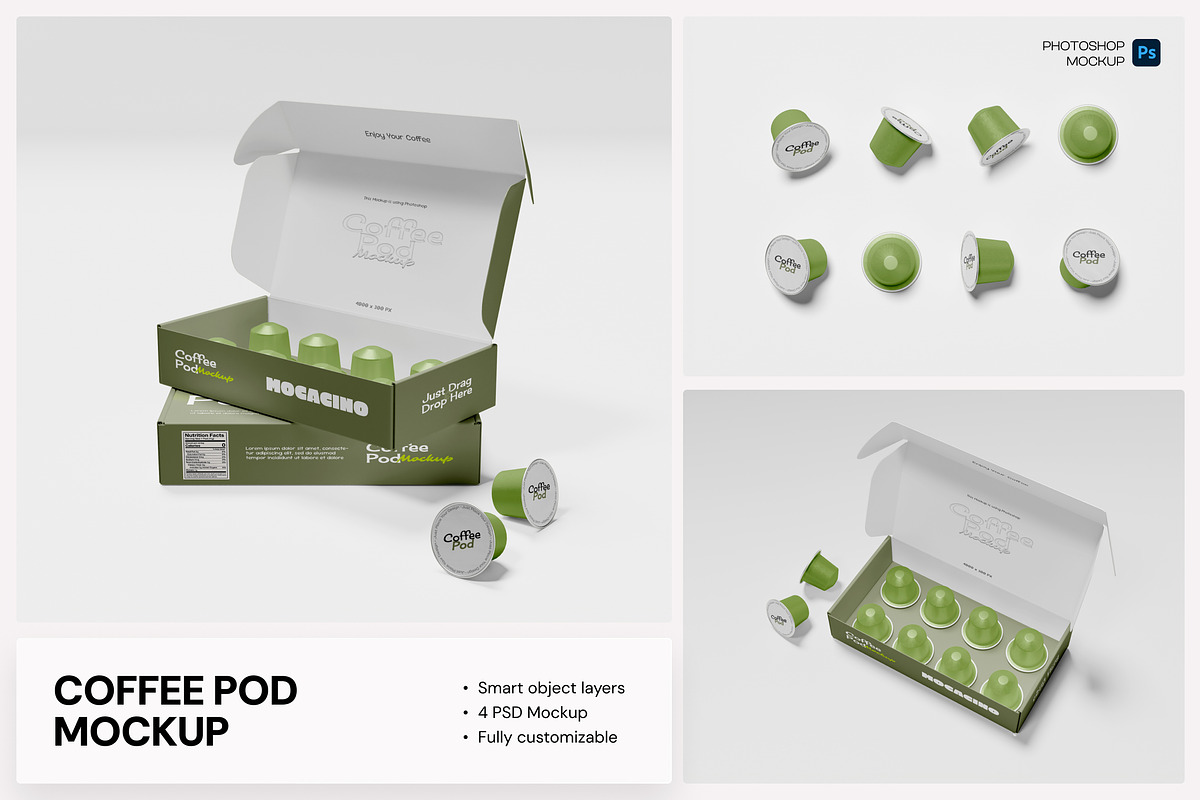 Coffee Pod Mockup, a Packaging Mockup by Budogol Studio (Photo 1 of 5)