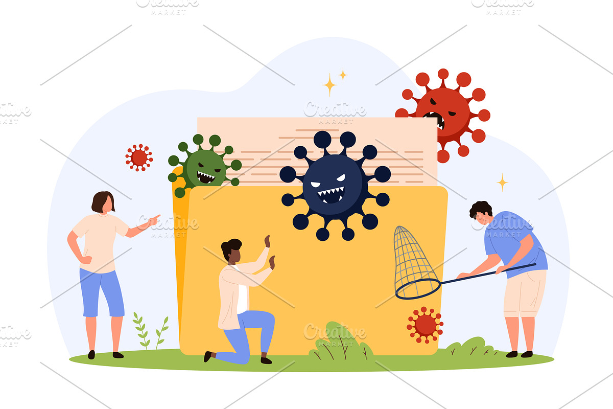 Fighting Computer Virus File Folder, a Technology Illustration by Flashvector