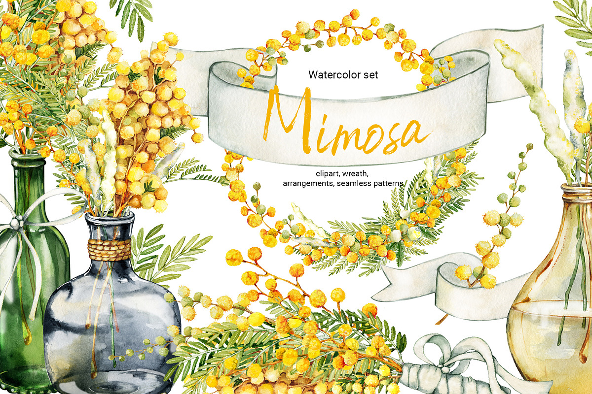 Spring mimosa, watercolor flowers, an Illustration by Artmanata (Photo 1 of 16)