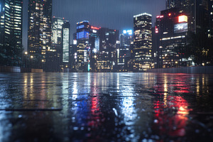 Rainy night in modern cityscape, a Photo by Beautiful things