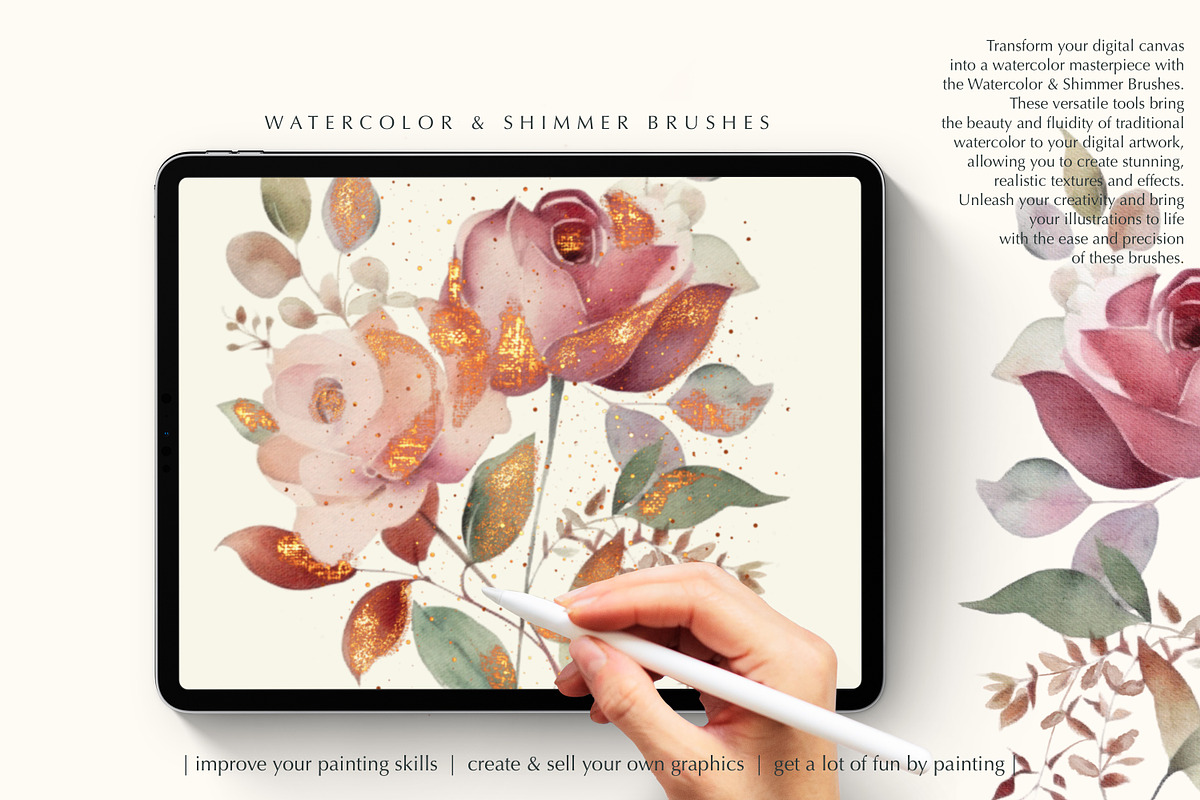 Watercolor Glitter Brushes Procreate, a Brush Add-On by Pink Studio Art