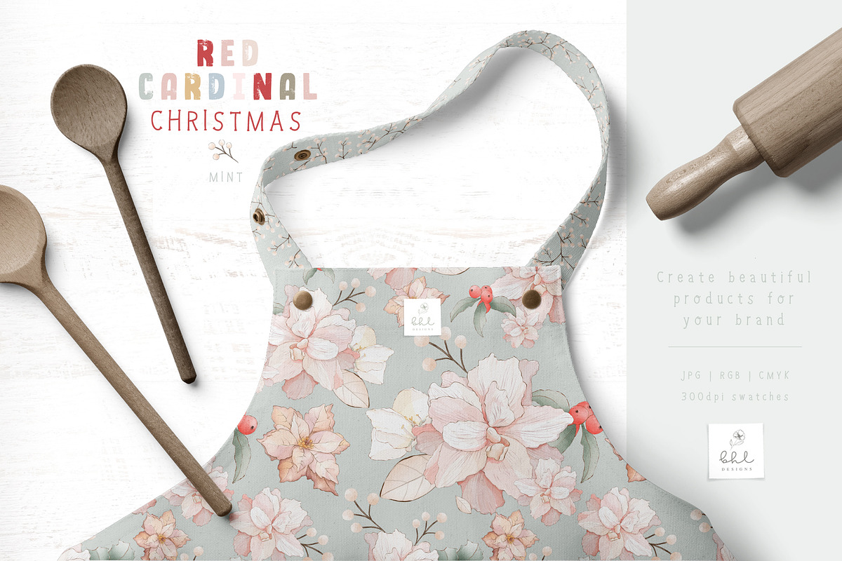 Red Cardinal Christmas - Mint, a Pattern Graphic by bhldesigns (Photo 3 of 16)
