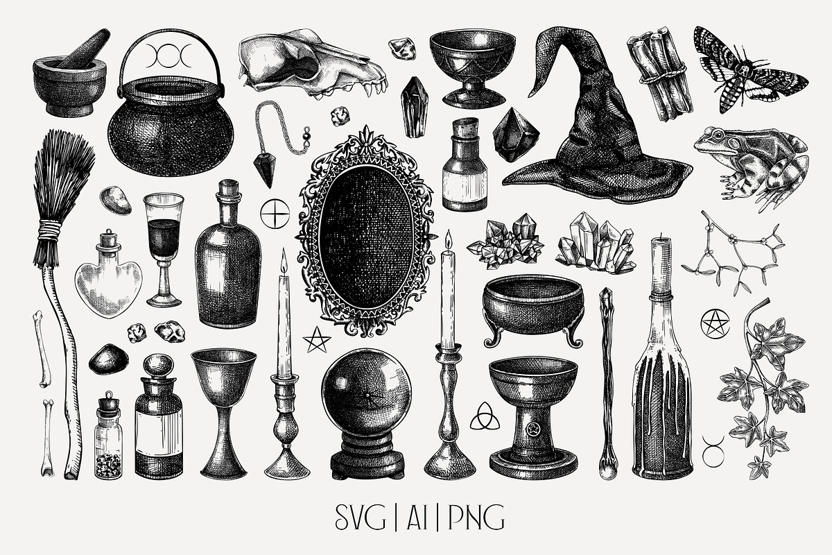 Witchcraft - Gothic Illustration Set, a Seasonal Illustration by Yevheniia (Photo 3 of 11)