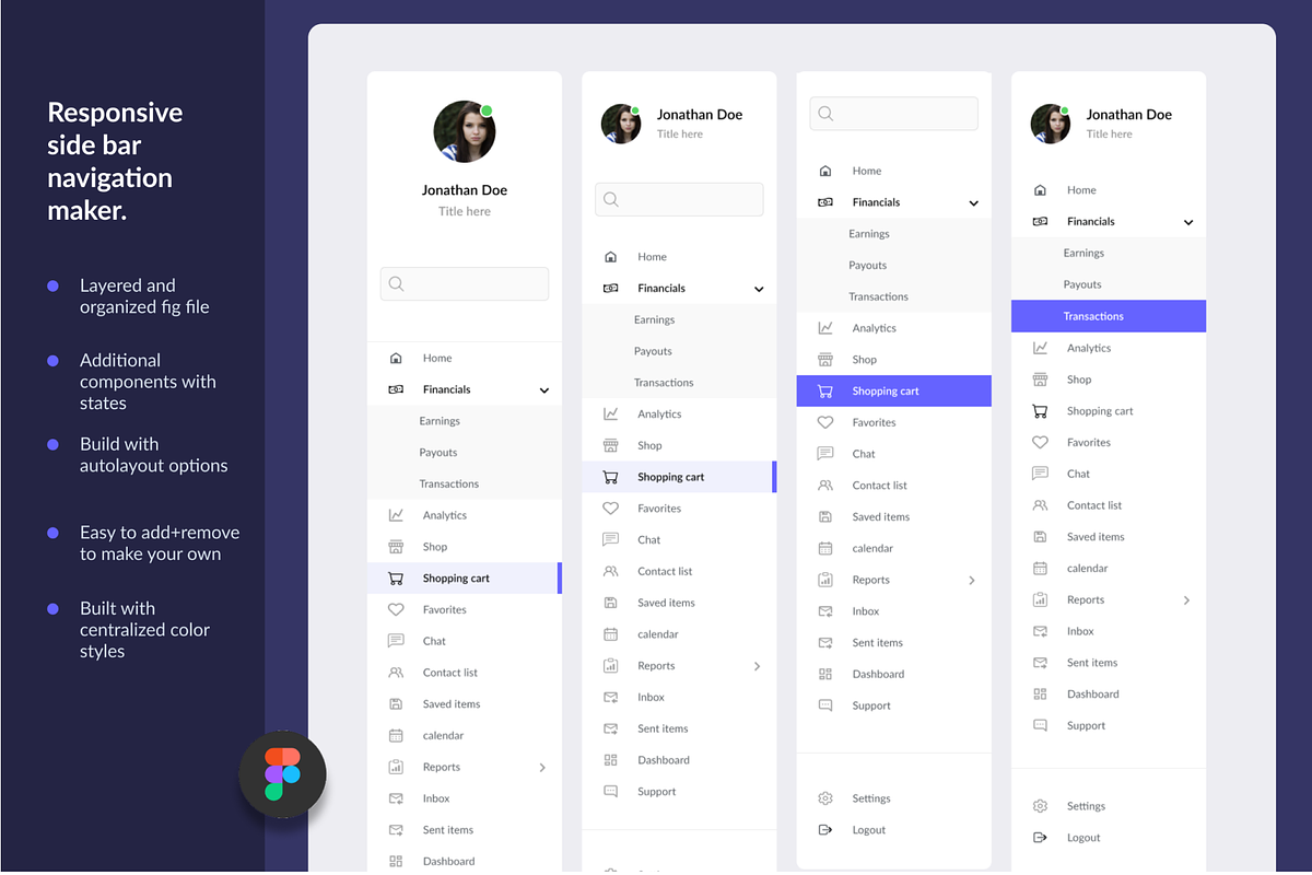 Sidebar Navigation Menu Creator, an UI Kit Template by anchor_point_heshan